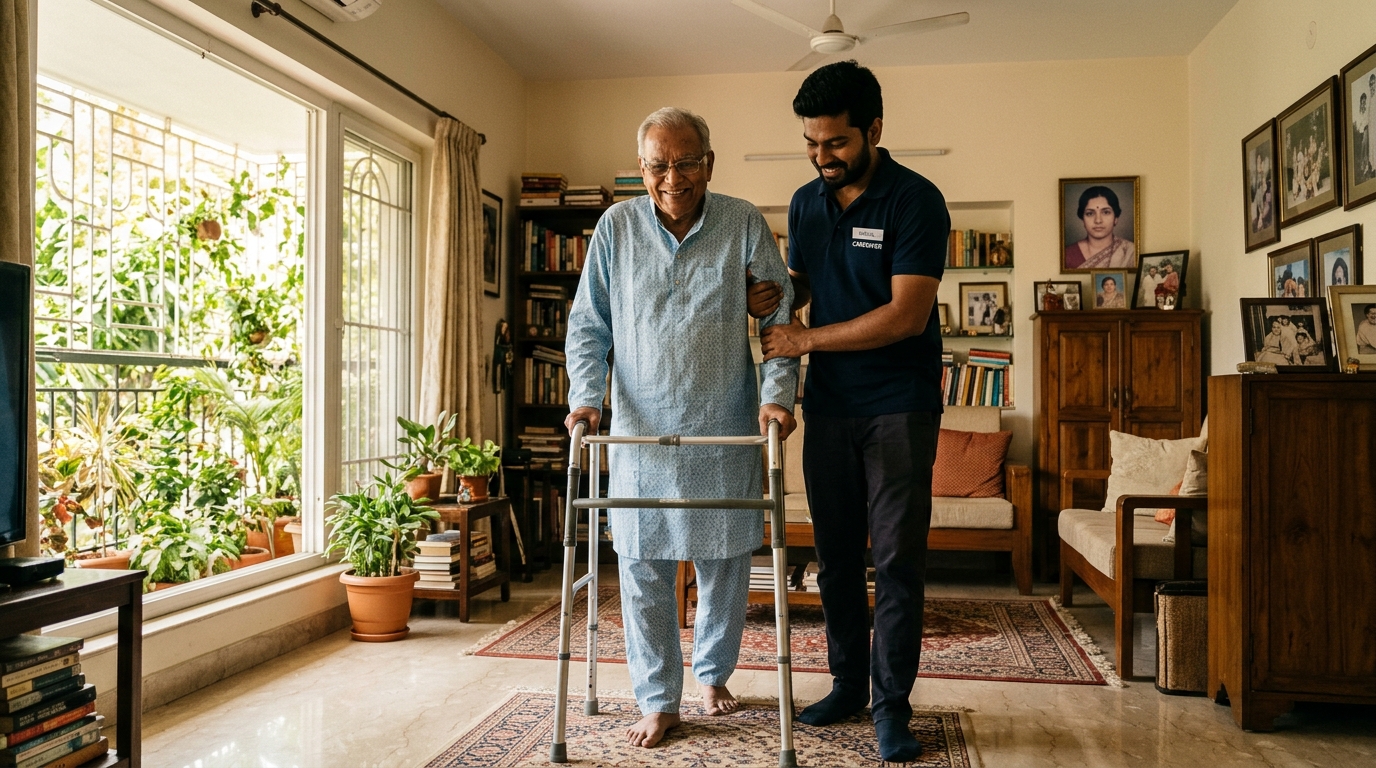 Elderly daily care routines and caregiver assistance