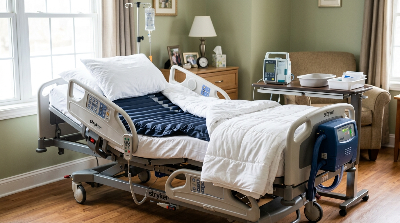 Motorized Hospital Bed and Alpha Ripple Mattress Setup
